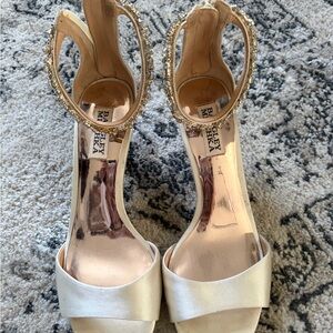 Badgley Mischka Champagne Gold Jeweled Ankle Strap Heels